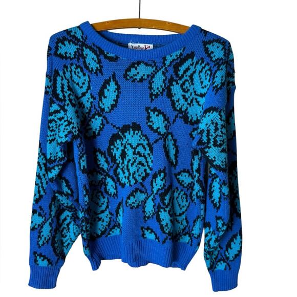 Vintage Sweaters - Vtg Licorice Women’s Sz Medium Blue Acrylic Sweater Printed